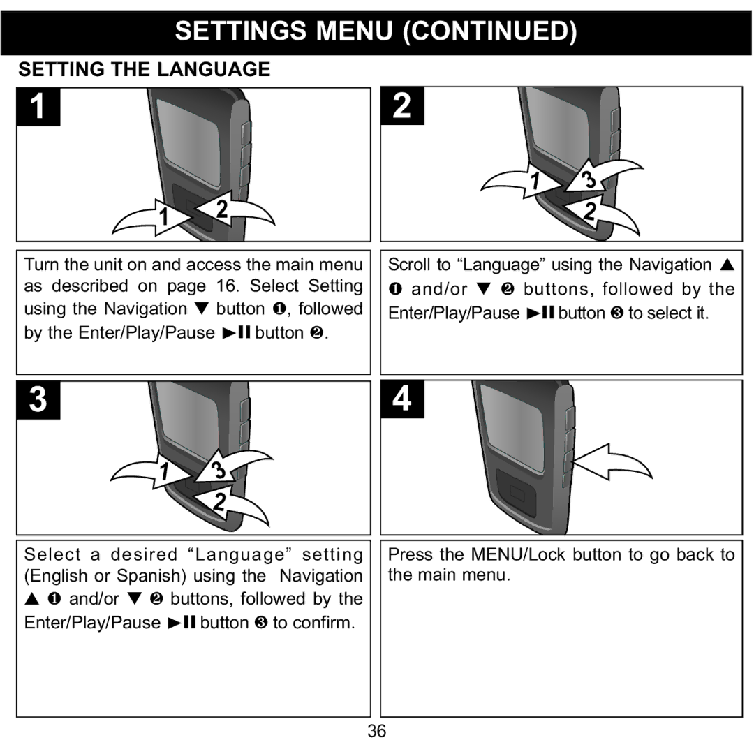 Memorex MMP8568-HIT, MMP8568-ACM, MMP8568-SPT manual Setting the Language 