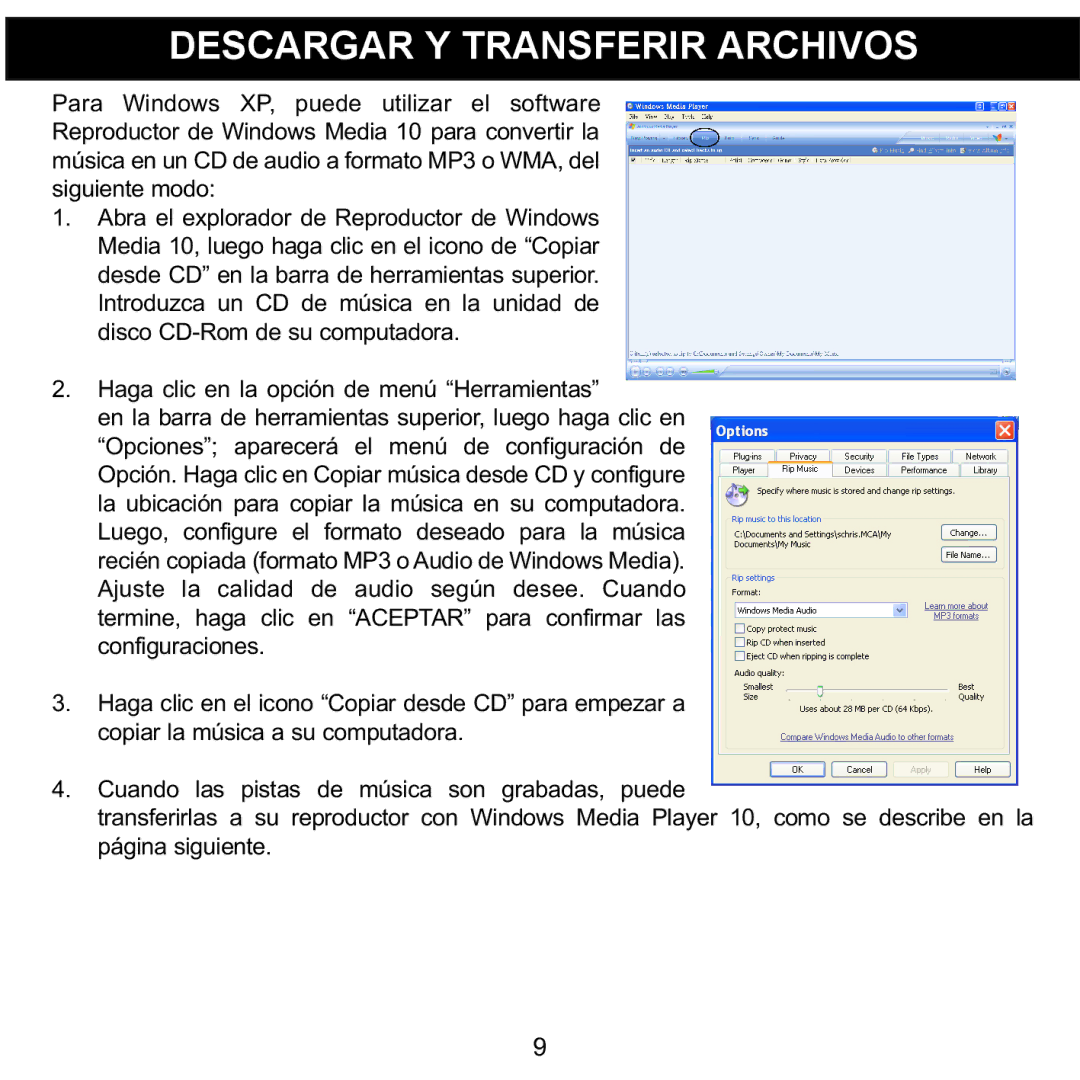 Memorex MMP8568-HIT, MMP8568-ACM, MMP8568-SPT manual Descargar Y Transferir Archivos 