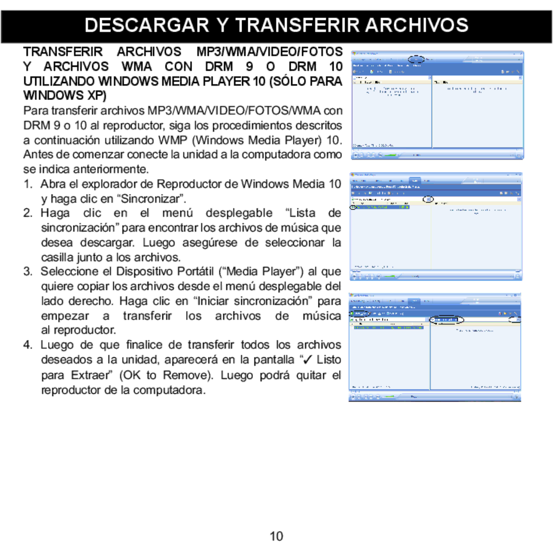 Memorex MMP8568-SPT, MMP8568-ACM, MMP8568-HIT manual Transferir Archivos 