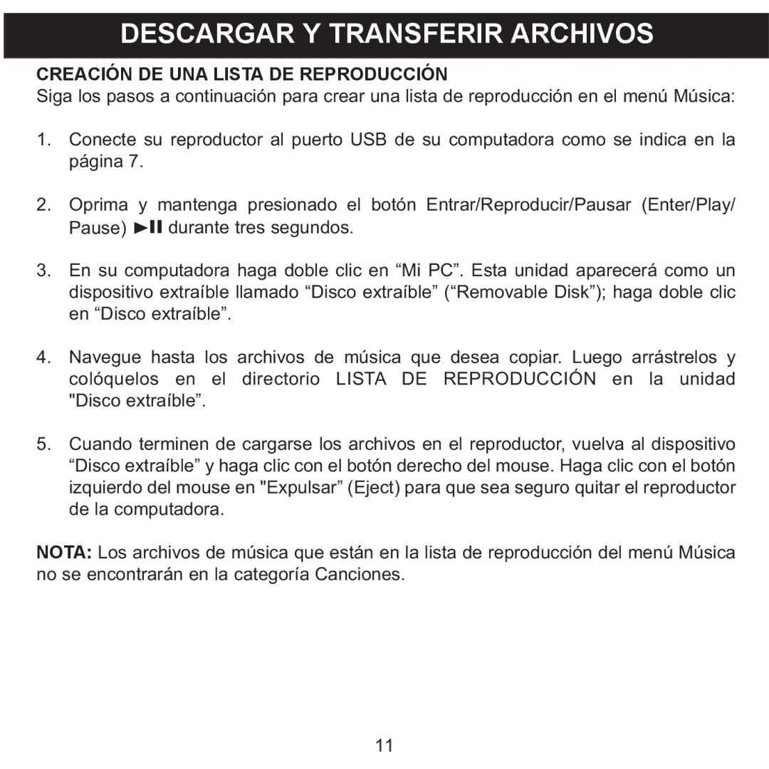 Memorex MMP8568-ACM, MMP8568-HIT, MMP8568-SPT manual Descargar Y Transferir Archivos 