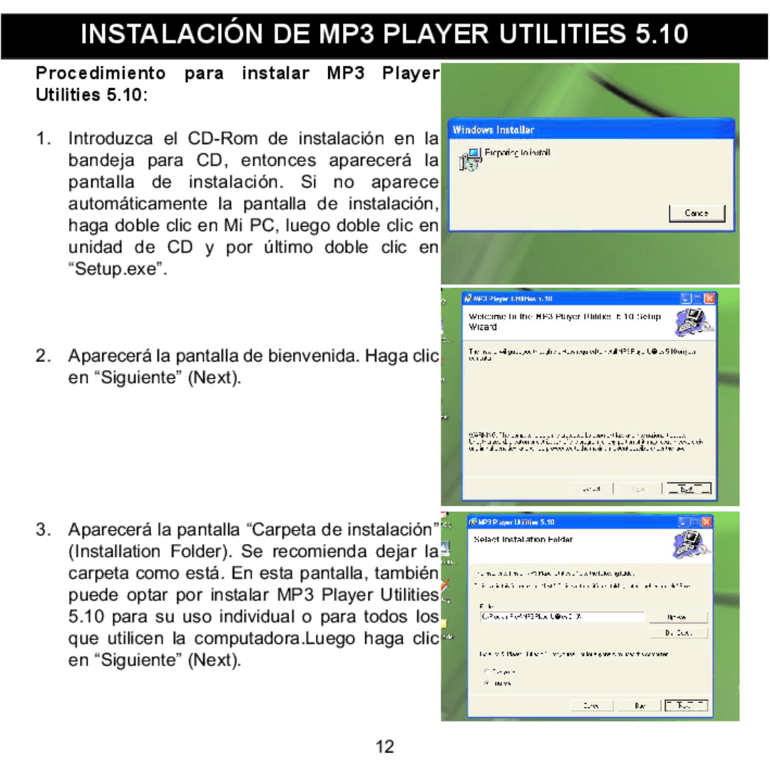 Memorex MMP8568-HIT, MMP8568-ACM Instalación DE MP3 Player Utilities, Procedimiento para instalar MP3 Player Utilities 