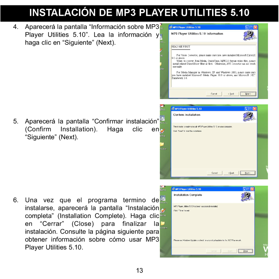 Memorex MMP8568-SPT, MMP8568-ACM, MMP8568-HIT manual Instalación DE MP3 Player Utilities 