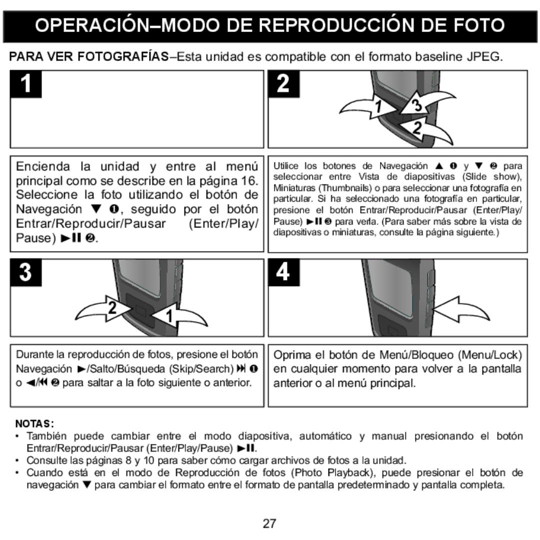 Memorex MMP8568-HIT, MMP8568-ACM, MMP8568-SPT manual OPERACIÓN-MODO DE Reproducción DE Foto 