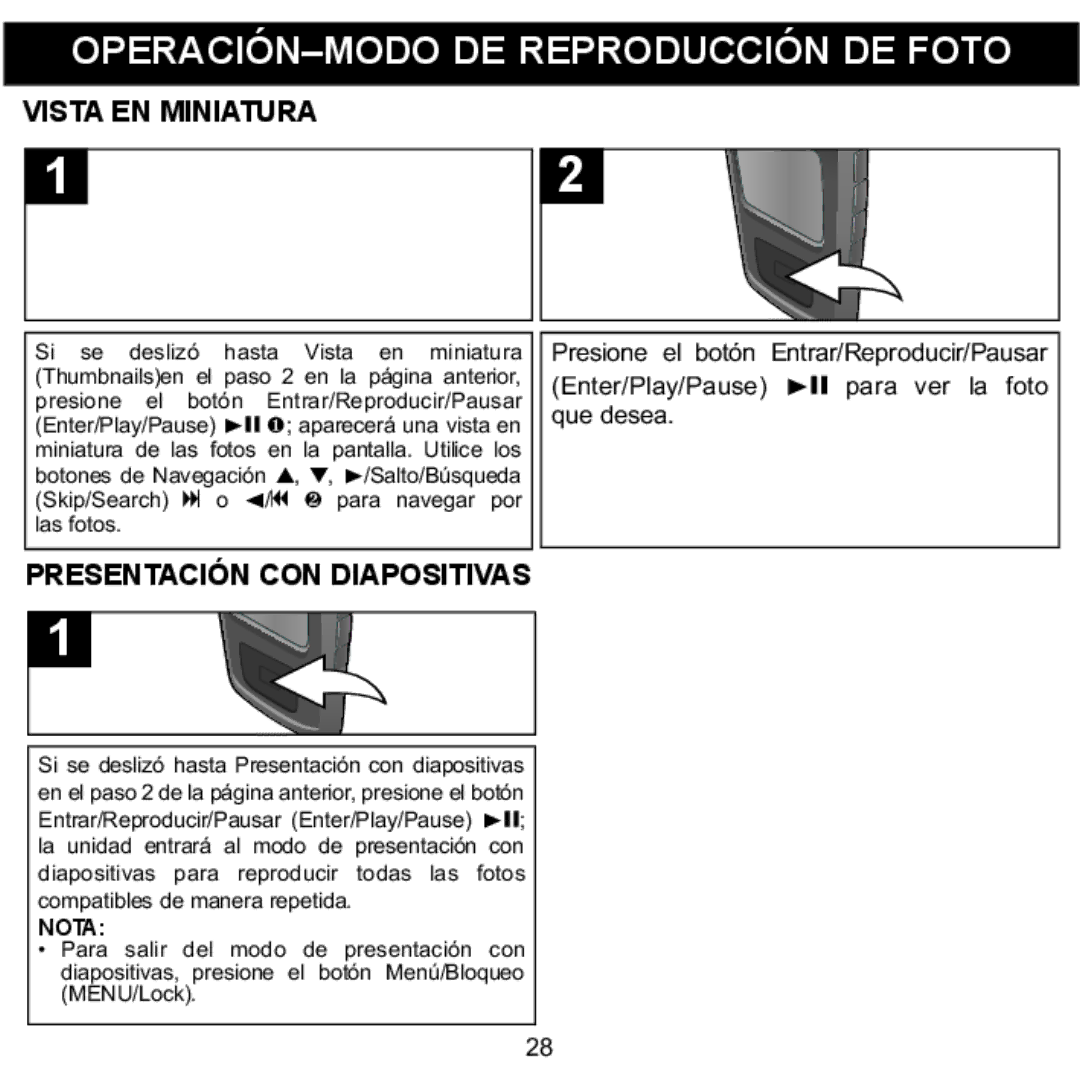 Memorex MMP8568-SPT, MMP8568-ACM, MMP8568-HIT manual Vista EN Miniatura, Presentación CON Diapositivas, Presione el Botón 