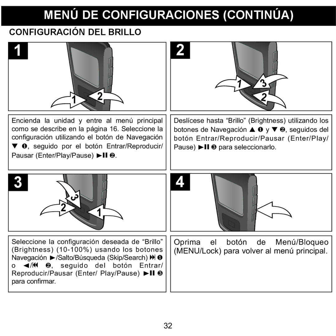 Memorex MMP8568-ACM, MMP8568-HIT, MMP8568-SPT manual Configuración DEL Brillo 