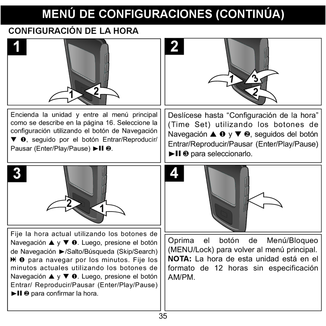 Memorex MMP8568-ACM, MMP8568-HIT, MMP8568-SPT manual Configuración DE LA Hora 