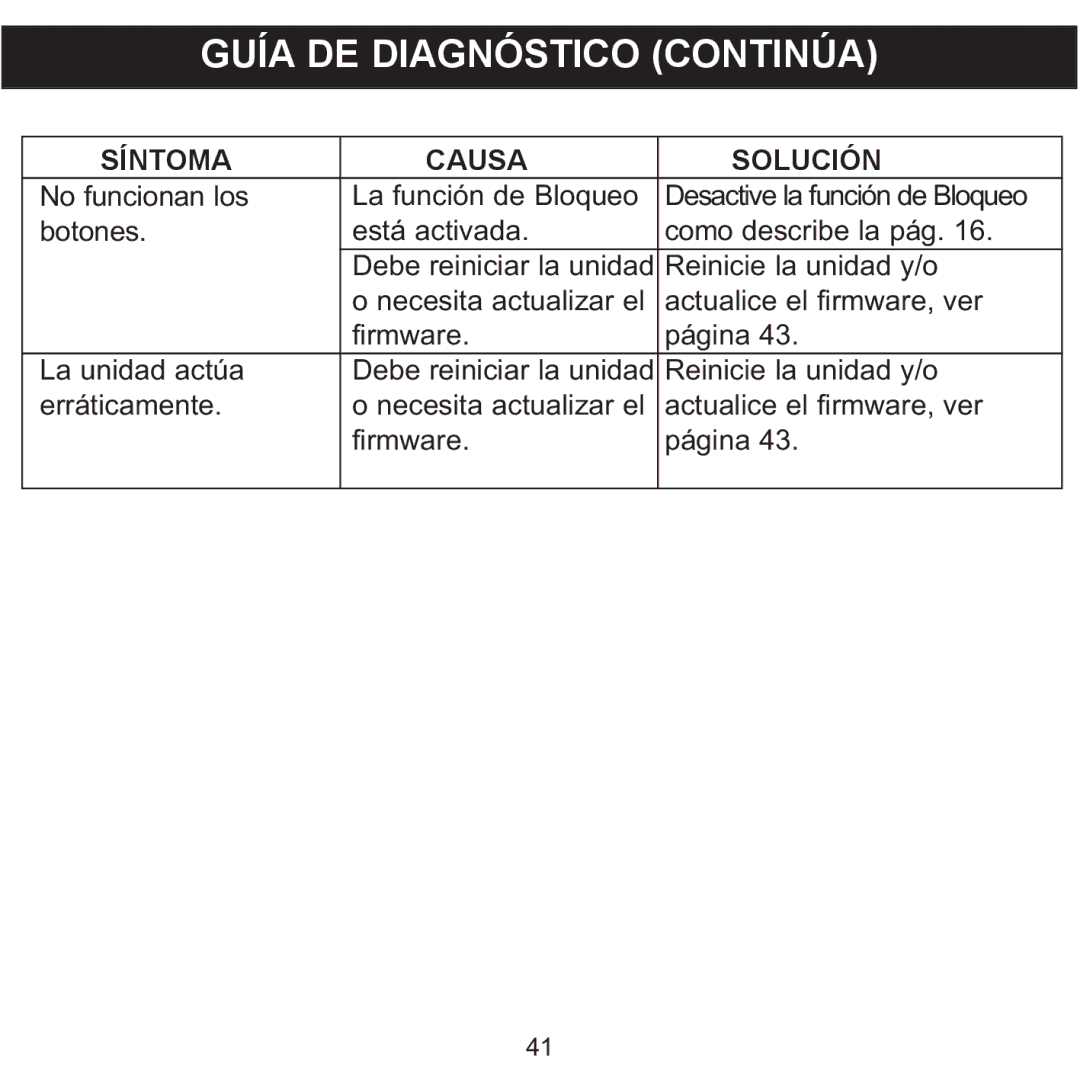 Memorex MMP8568-ACM, MMP8568-HIT Guía DE Diagnóstico Continúa, Desactive la función de Bloqueo, Debe reiniciar la unidad 