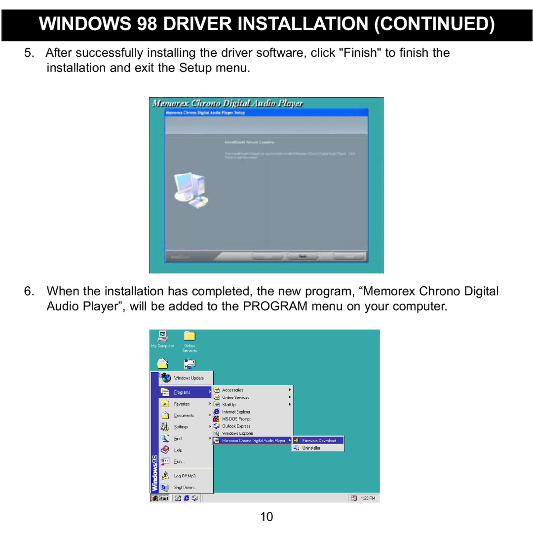 Memorex MMP8570 manual Windows 98 Driver Installation 