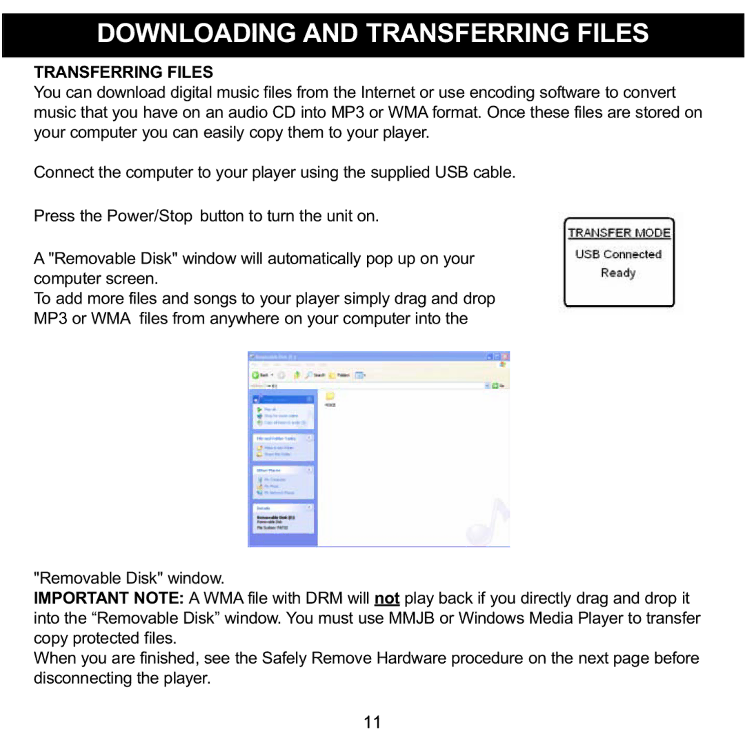 Memorex MMP8570 manual Downloading and Transferring Files 