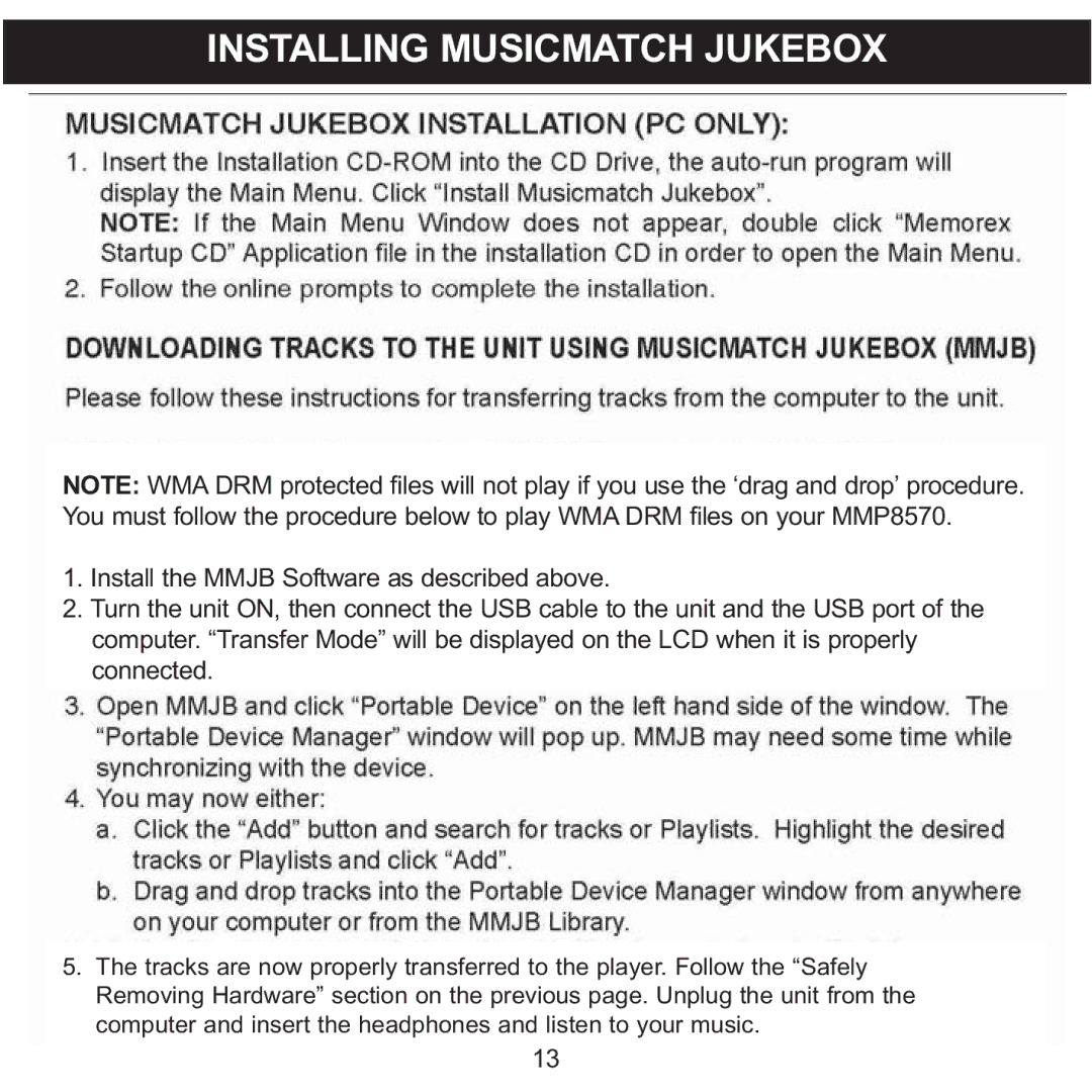 Memorex MMP8570 manual Installing Musicmatch Jukebox 