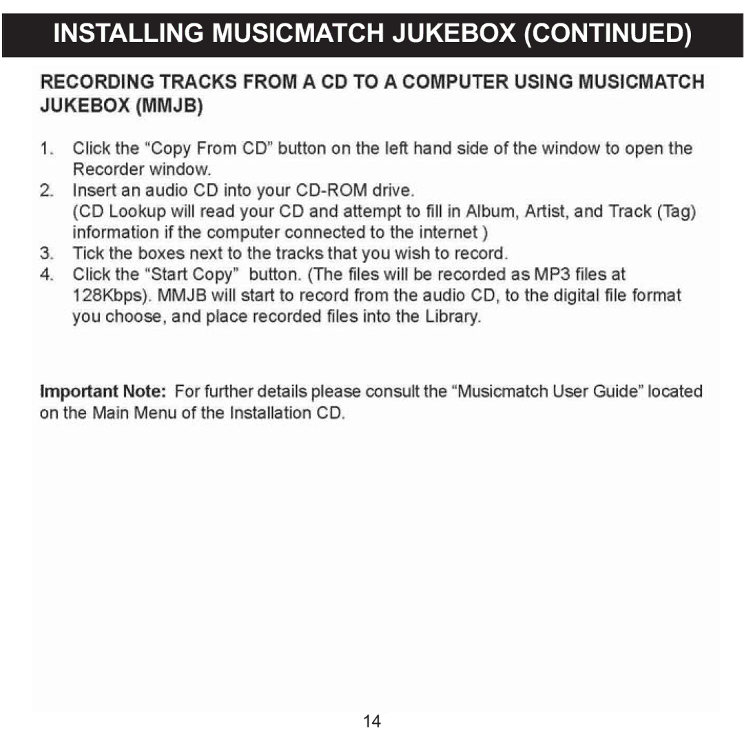 Memorex MMP8570 manual Installing Musicmatch Jukebox 