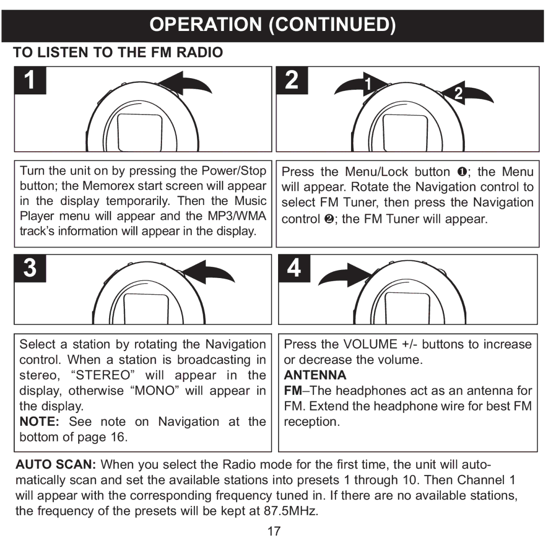 Memorex MMP8570 manual To Listen to the FM Radio, Antenna 