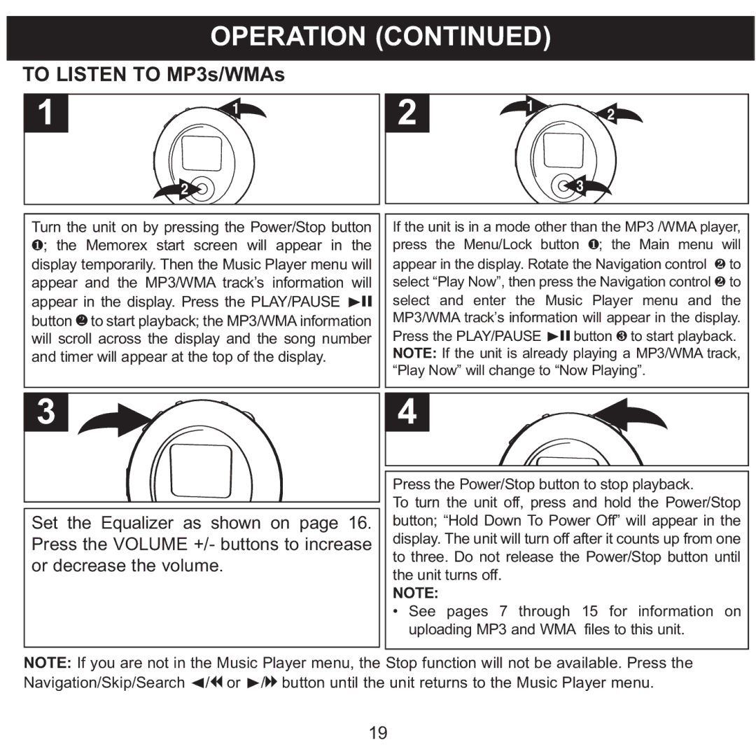 Memorex MMP8570 manual To Listen to MP3s/WMAs 