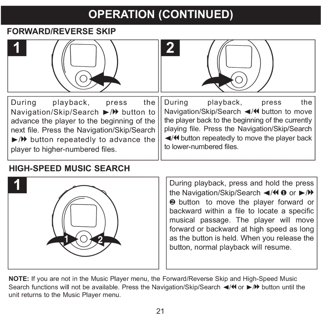 Memorex MMP8570 manual FORWARD/REVERSE Skip, HIGH-SPEED Music Search 