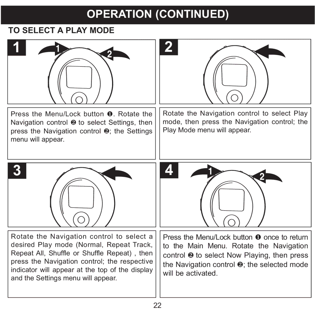 Memorex MMP8570 manual To Select a Play Mode 