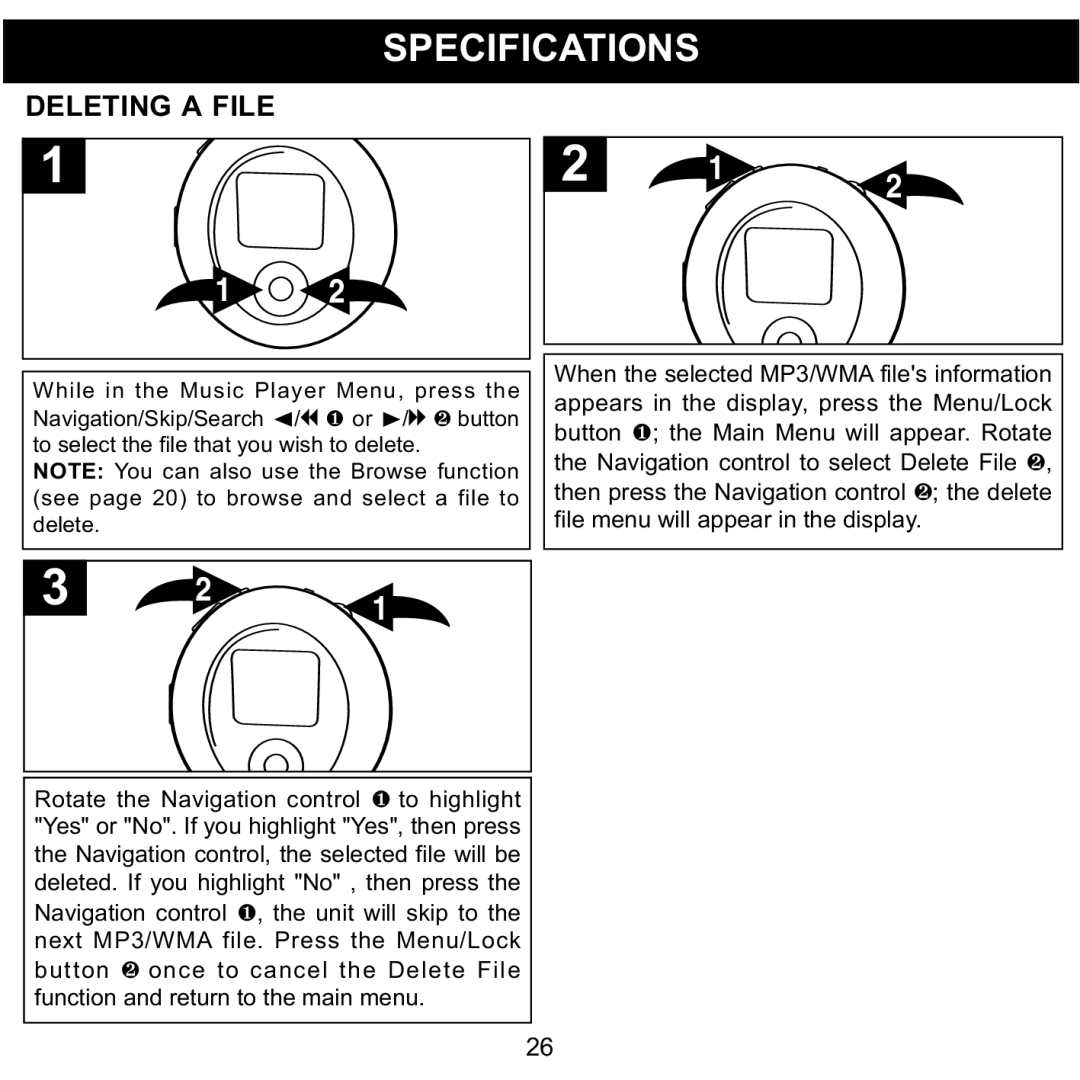 Memorex MMP8570 manual Specifications, DELETING1 a File 