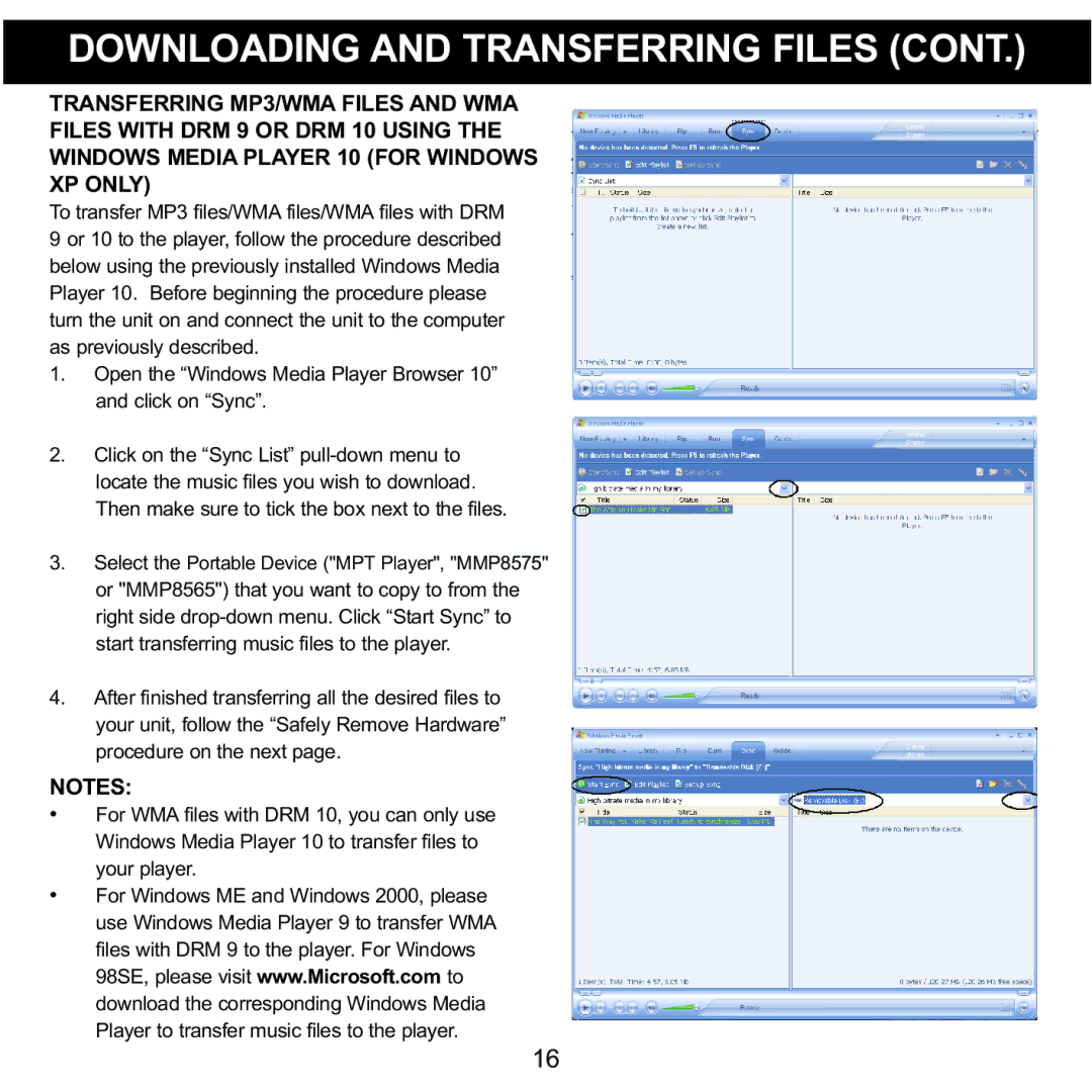 Memorex MMP8575 manual Downloading and Transferring Files 