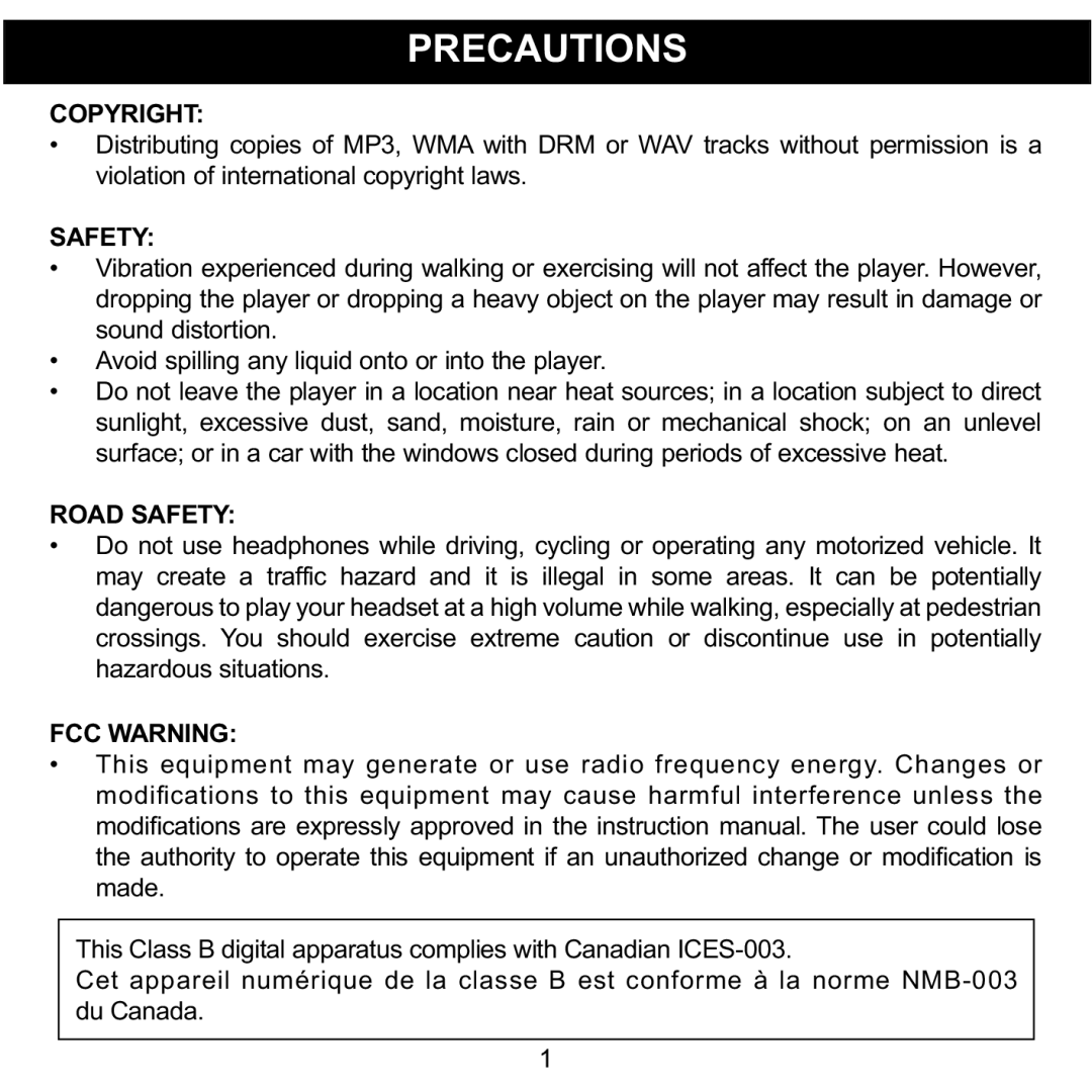 Memorex MMP8575 manual Precautions, Copyright 