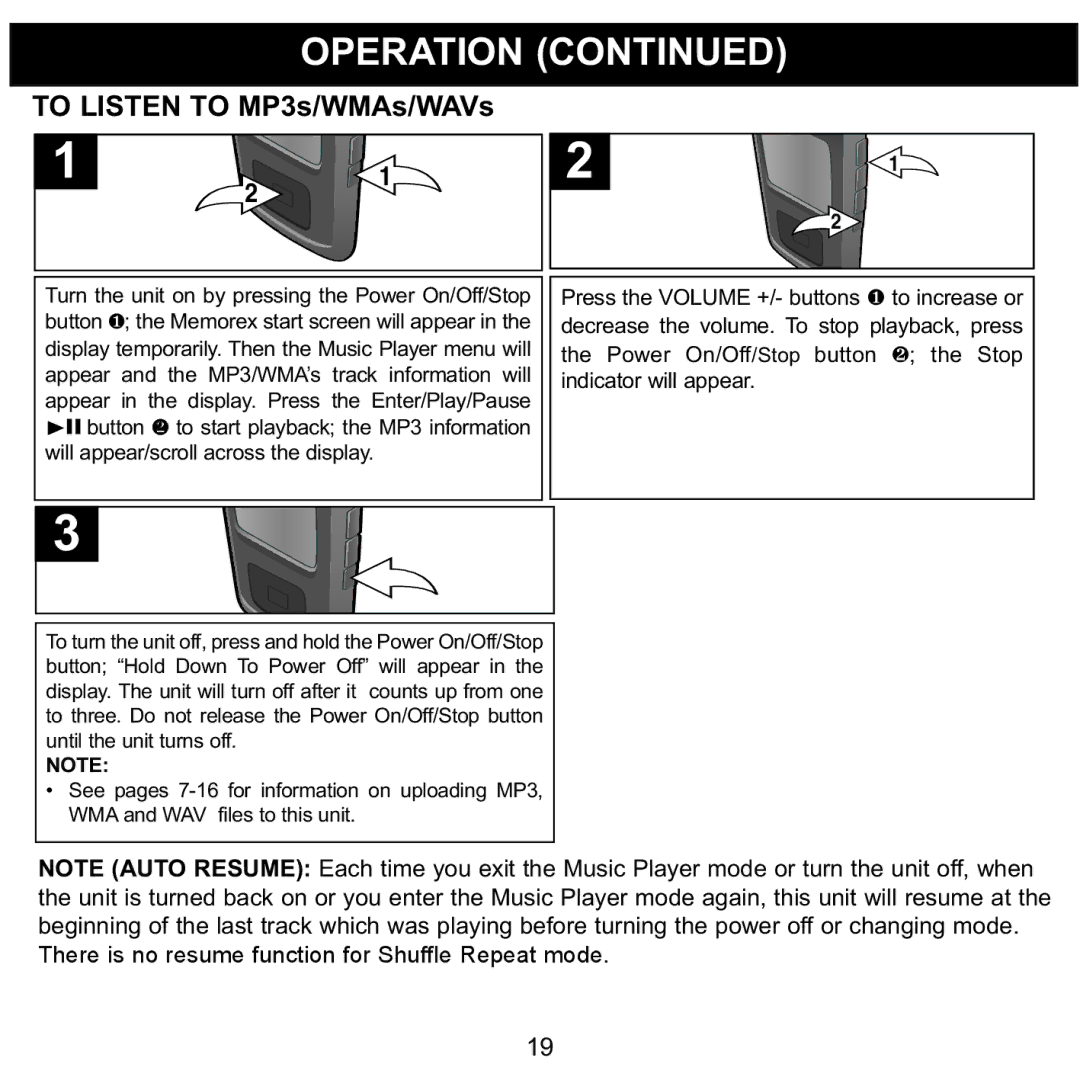 Memorex MMP8575 manual To Listen to MP3s/WMAs/WAVs 