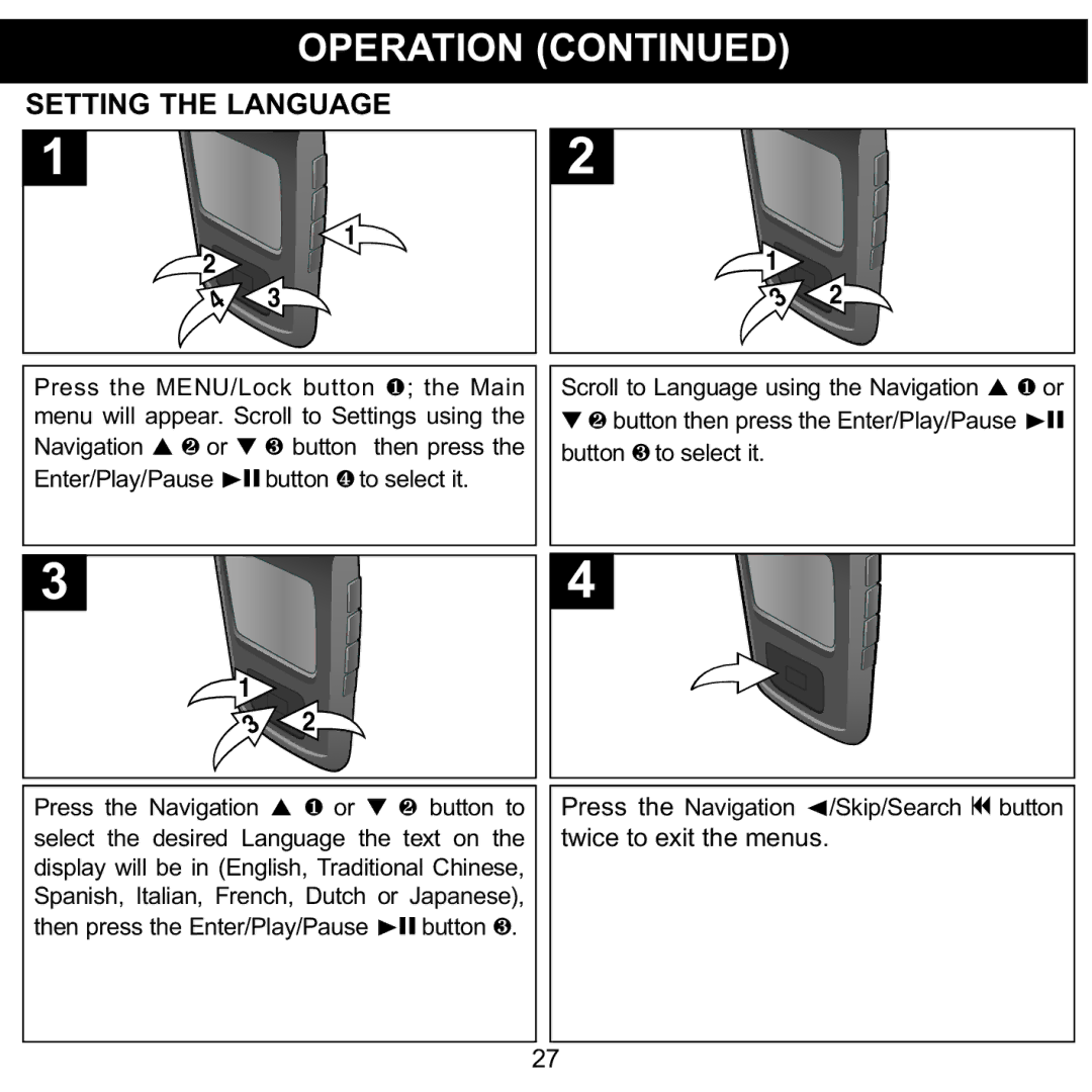 Memorex MMP8575 manual Setting the Language 