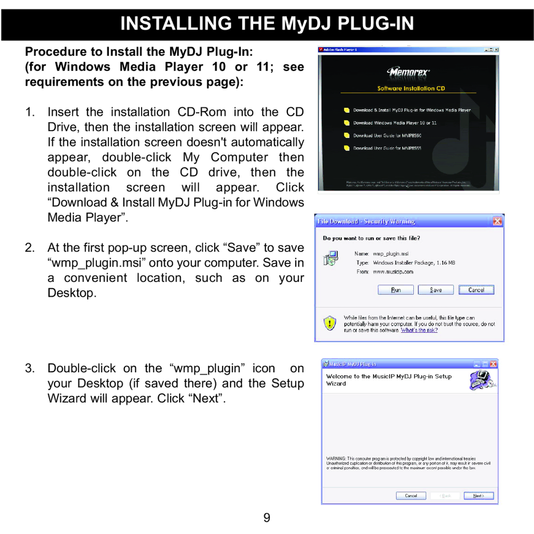 Memorex MMP8590-PNK, MMP8590-BLK, MMP8590-WHT, MMP8590-ORG manual Installing the MyDJ PLUG-IN 