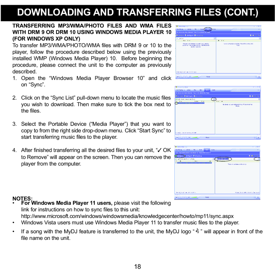 Memorex MMP8590-ORG, MMP8590-BLK, MMP8590-WHT, MMP8590-PNK manual Transferring MP3/WMA/PHOTO Files and WMA Files 