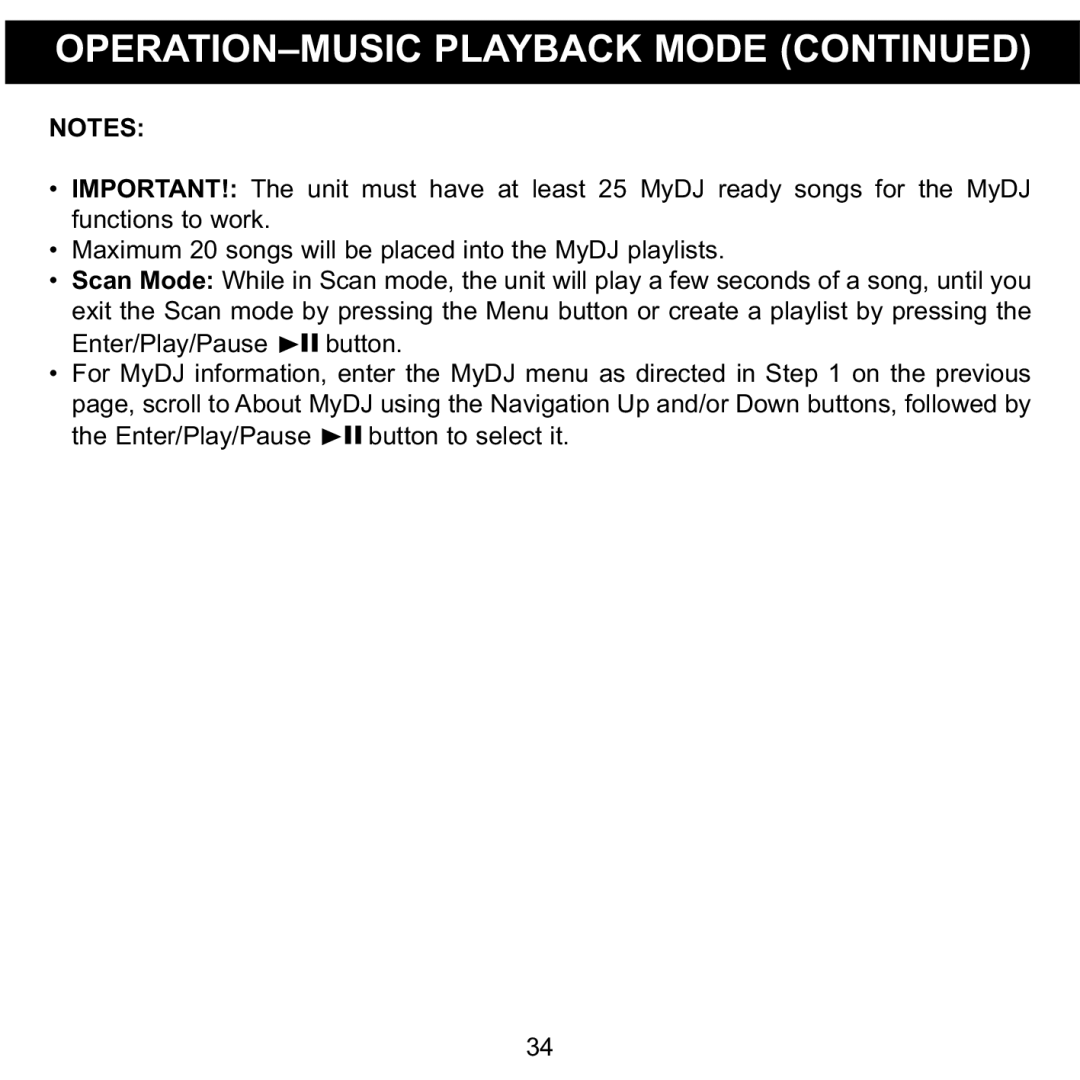 Memorex MMP8590-ORG, MMP8590-BLK, MMP8590-WHT, MMP8590-PNK manual OPERATION-MUSIC Playback Mode 