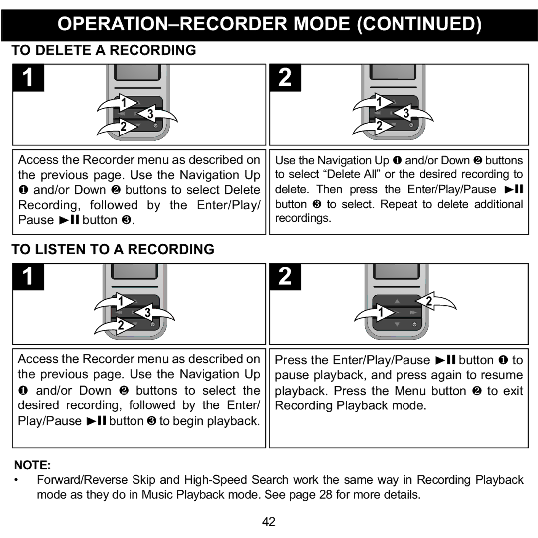 Memorex MMP8590-ORG, MMP8590-BLK, MMP8590-WHT, MMP8590-PNK manual To Delete a Recording, To Listen to a Recording 