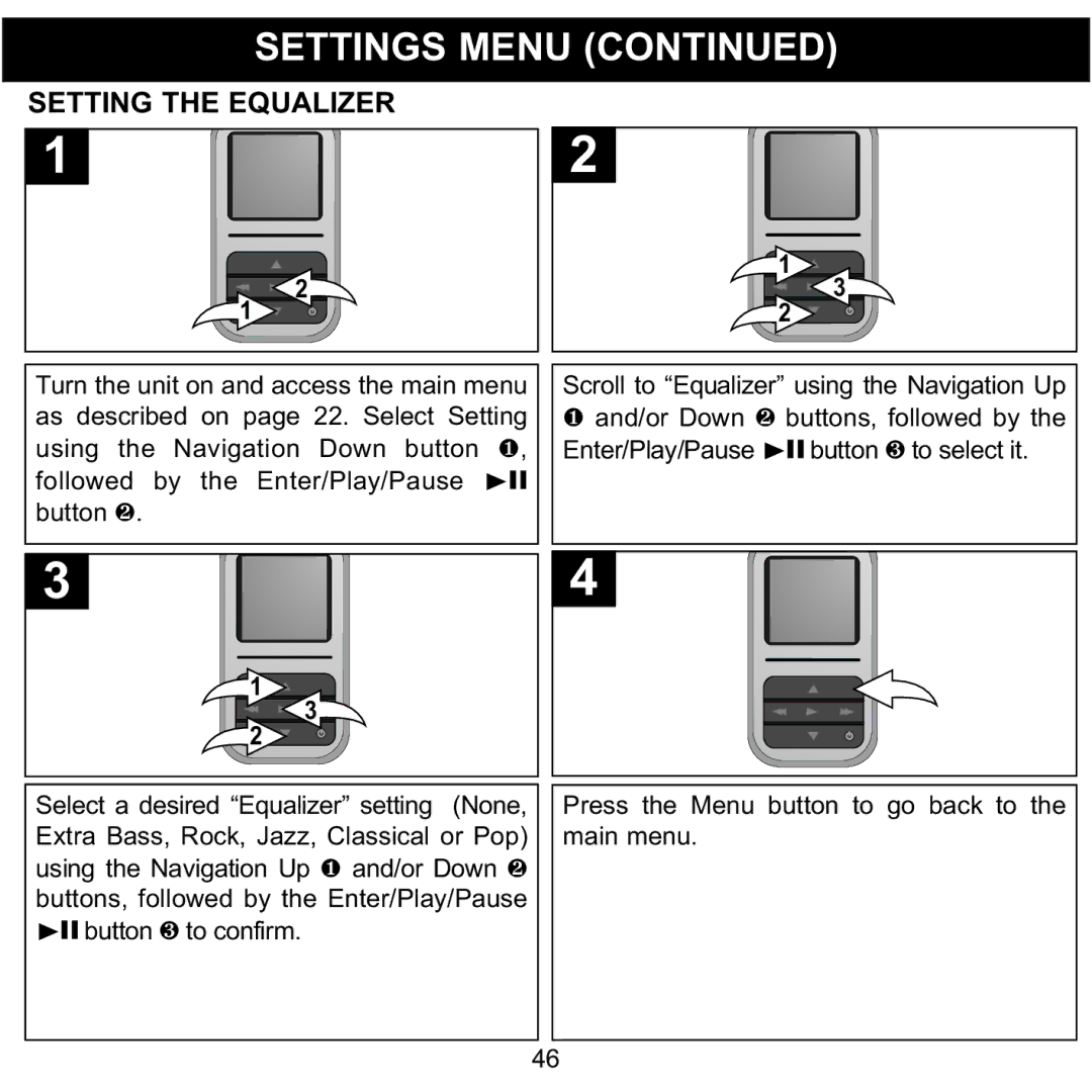 Memorex MMP8590-ORG, MMP8590-BLK, MMP8590-WHT, MMP8590-PNK manual Setting the Equalizer 