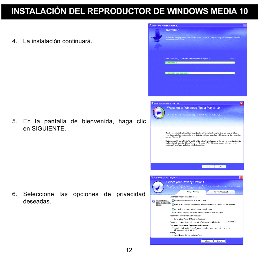 Memorex MMP8590-PNK, MMP8590-BLK, MMP8590-WHT, MMP8590-ORG manual Instalación DEL Reproductorde Windows Media 