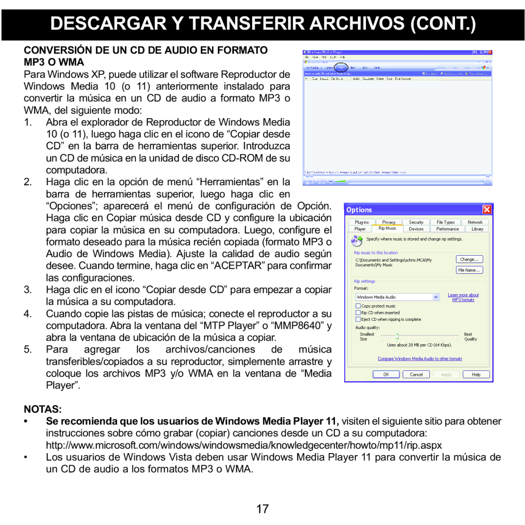 Memorex MMP8590-ORG, MMP8590-BLK, MMP8590-WHT, MMP8590-PNK manual Conversión DE UN CD DE Audio EN Formato MP3 O WMA 