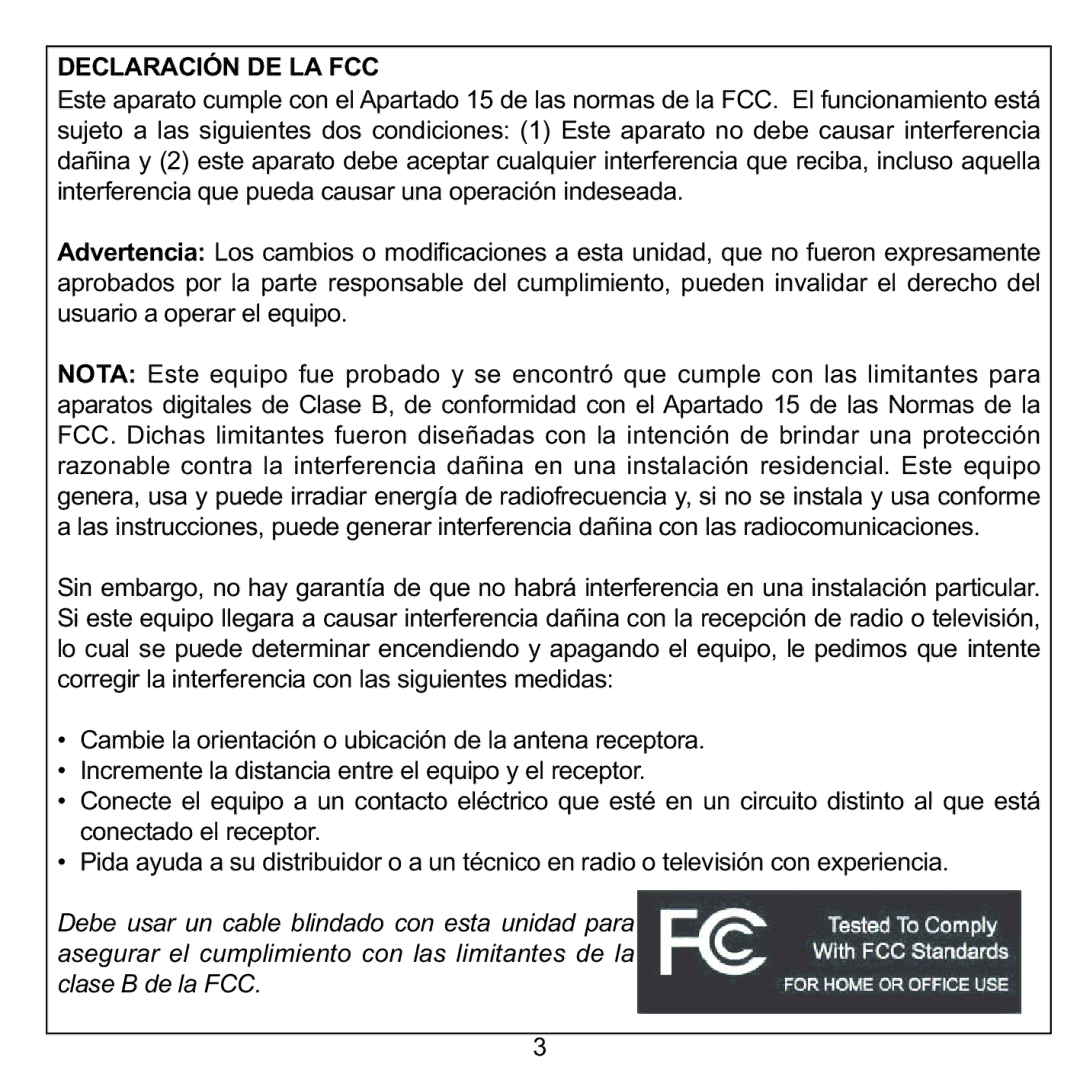 Memorex MMP8590-WHT, MMP8590-BLK, MMP8590-PNK, MMP8590-ORG manual Declaraciónde LA FCC 