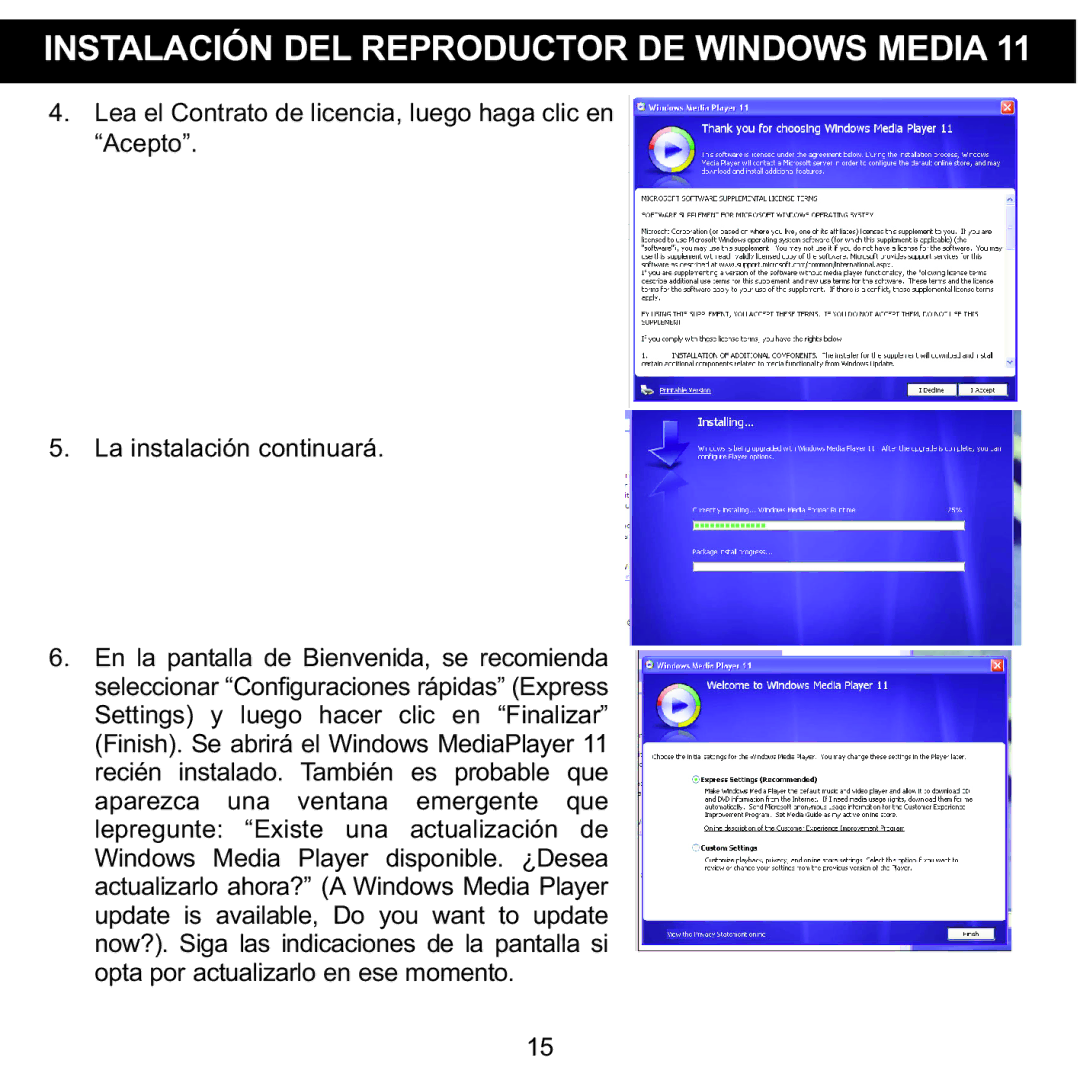 Memorex MMP8590-WHT, MMP8590-BLK, MMP8590-PNK, MMP8590-ORG manual Instalación DEL Reproductorde Windows Media 