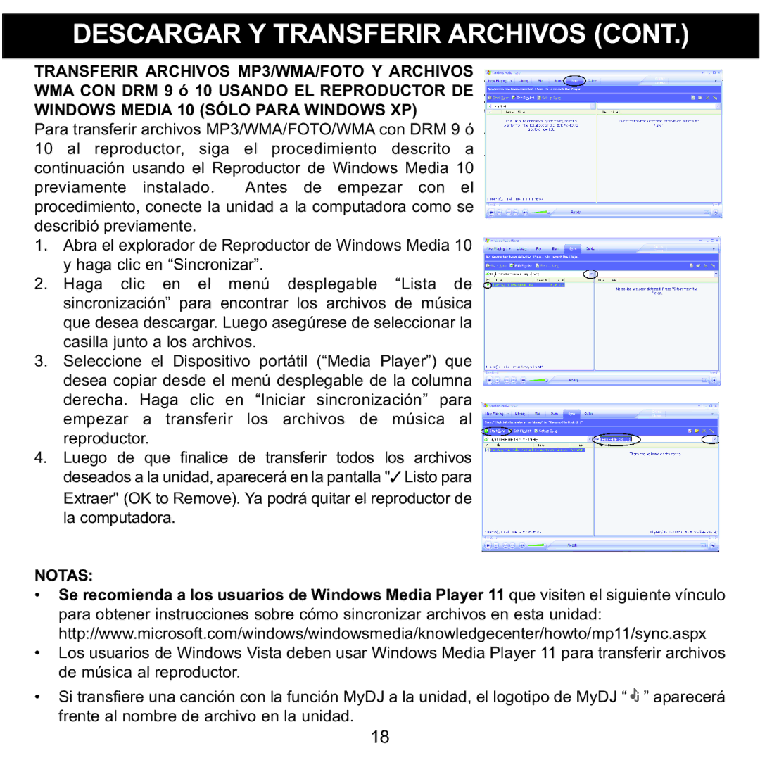 Memorex MMP8590-BLK, MMP8590-WHT, MMP8590-PNK, MMP8590-ORG manual Transferir Archivos MP3/WMA/FOTO Y Archivos 