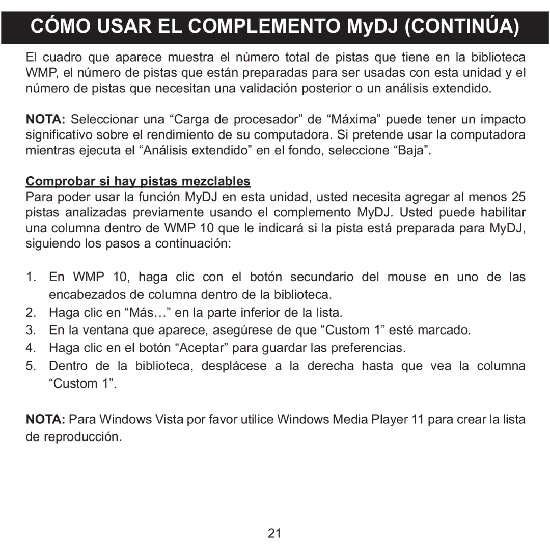 Memorex MMP8590-ORG, MMP8590-BLK, MMP8590-WHT, MMP8590-PNK manual Cómo Usar EL Complemento MyDJ Continúa 