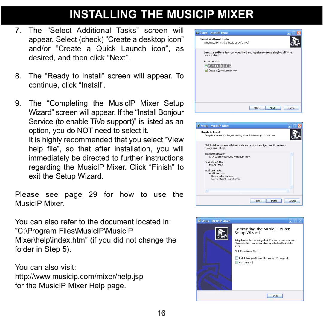 Memorex MMP8620 specifications Installing the Musicip Mixer 