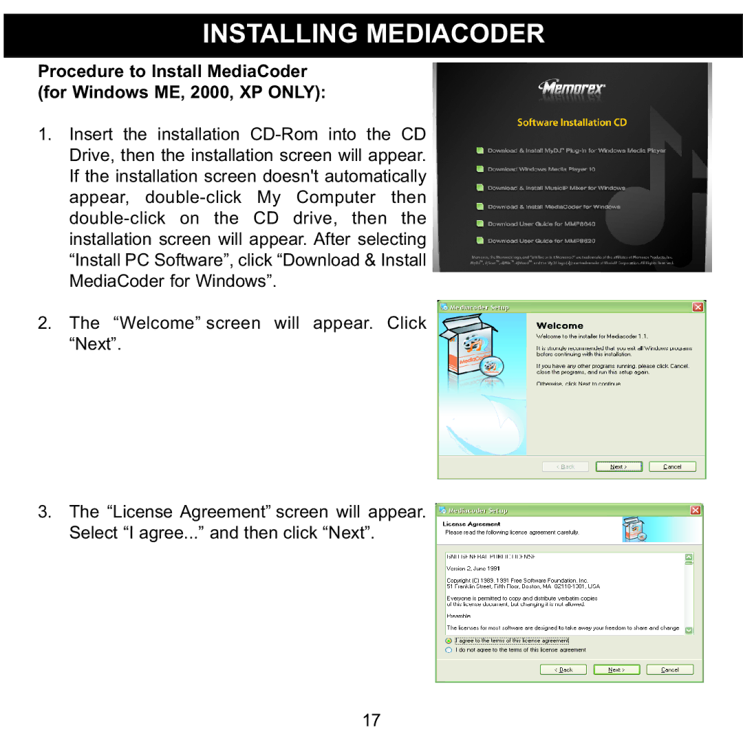 Memorex MMP8620 specifications Installing Mediacoder 