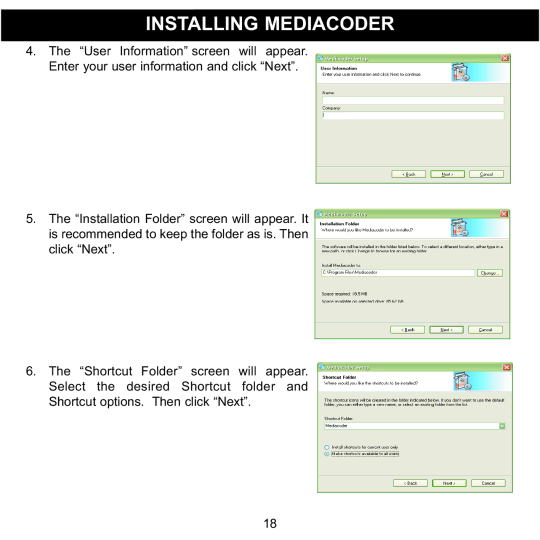 Memorex MMP8620 specifications Installing Mediacoder 