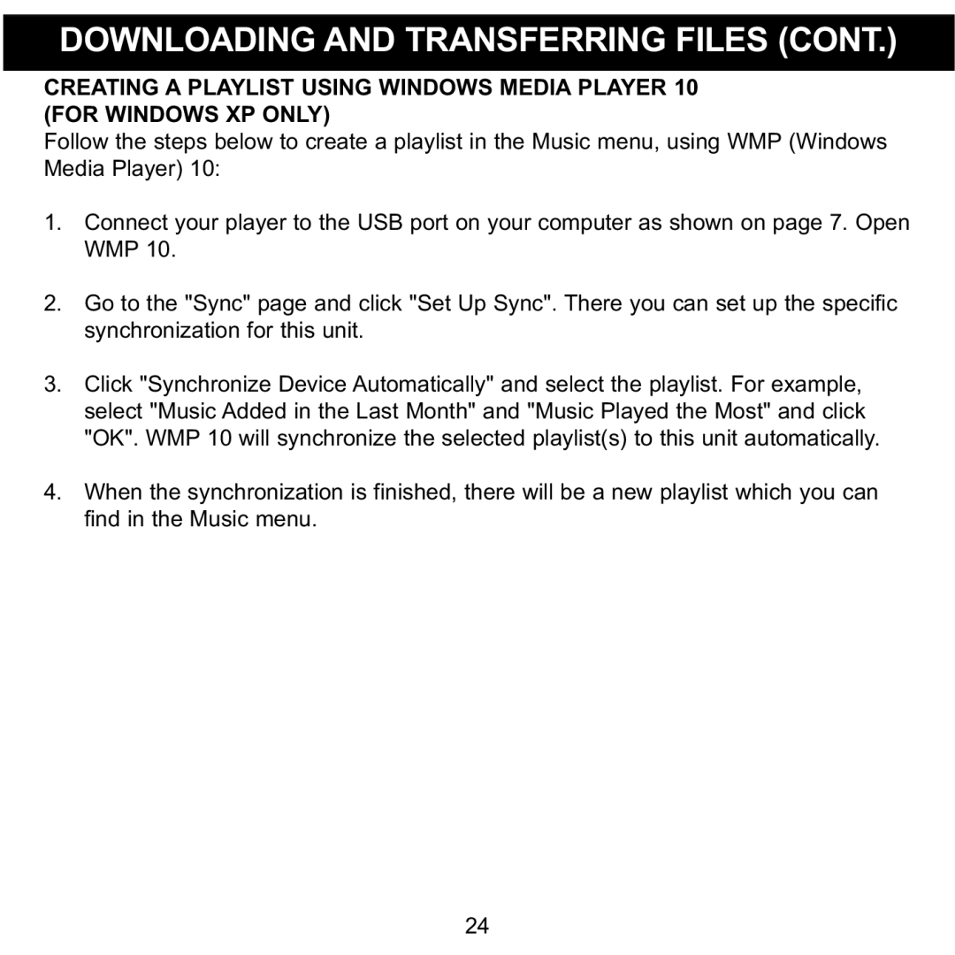 Memorex MMP8620 specifications Downloading and Transferring Files 