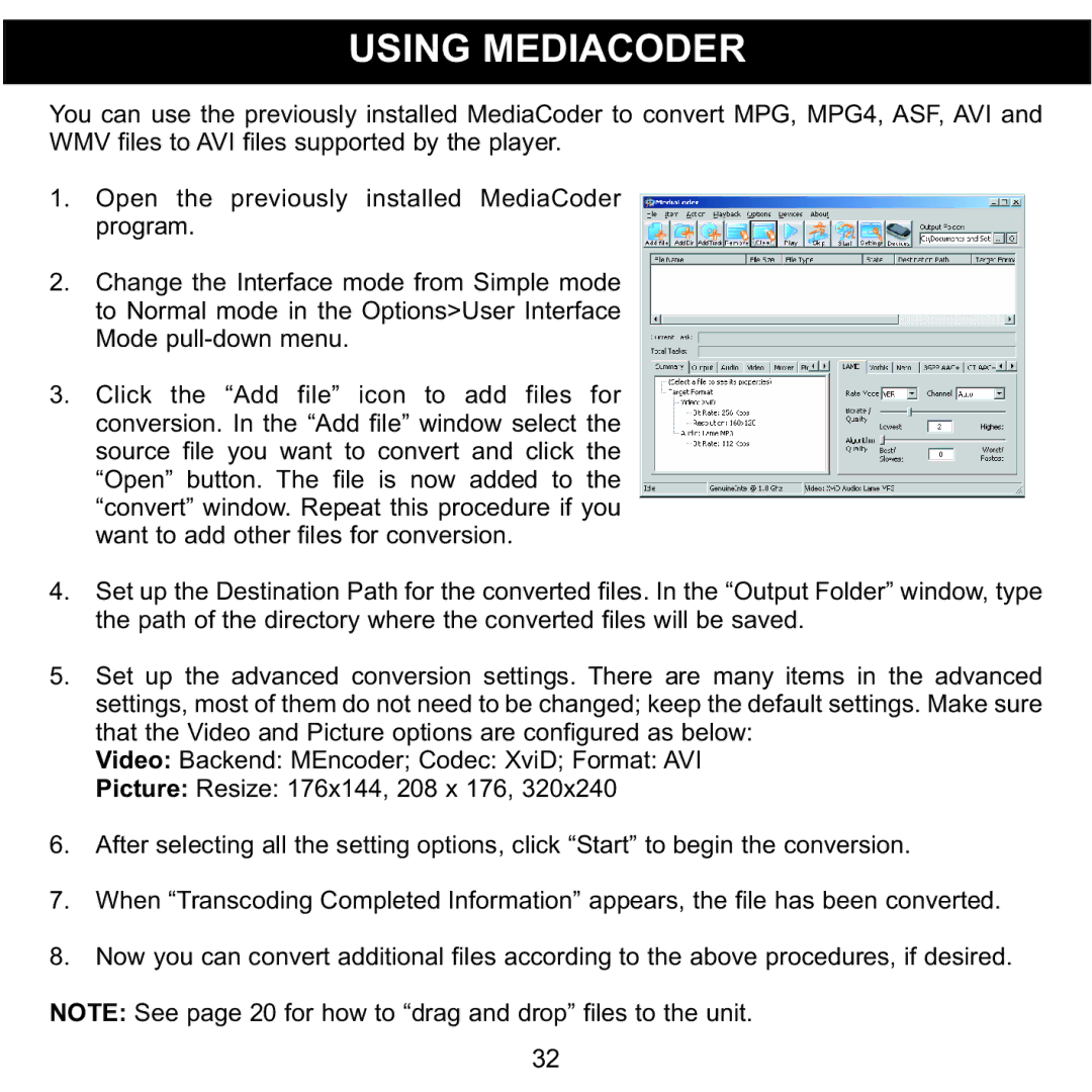 Memorex MMP8620 specifications Using Mediacoder 