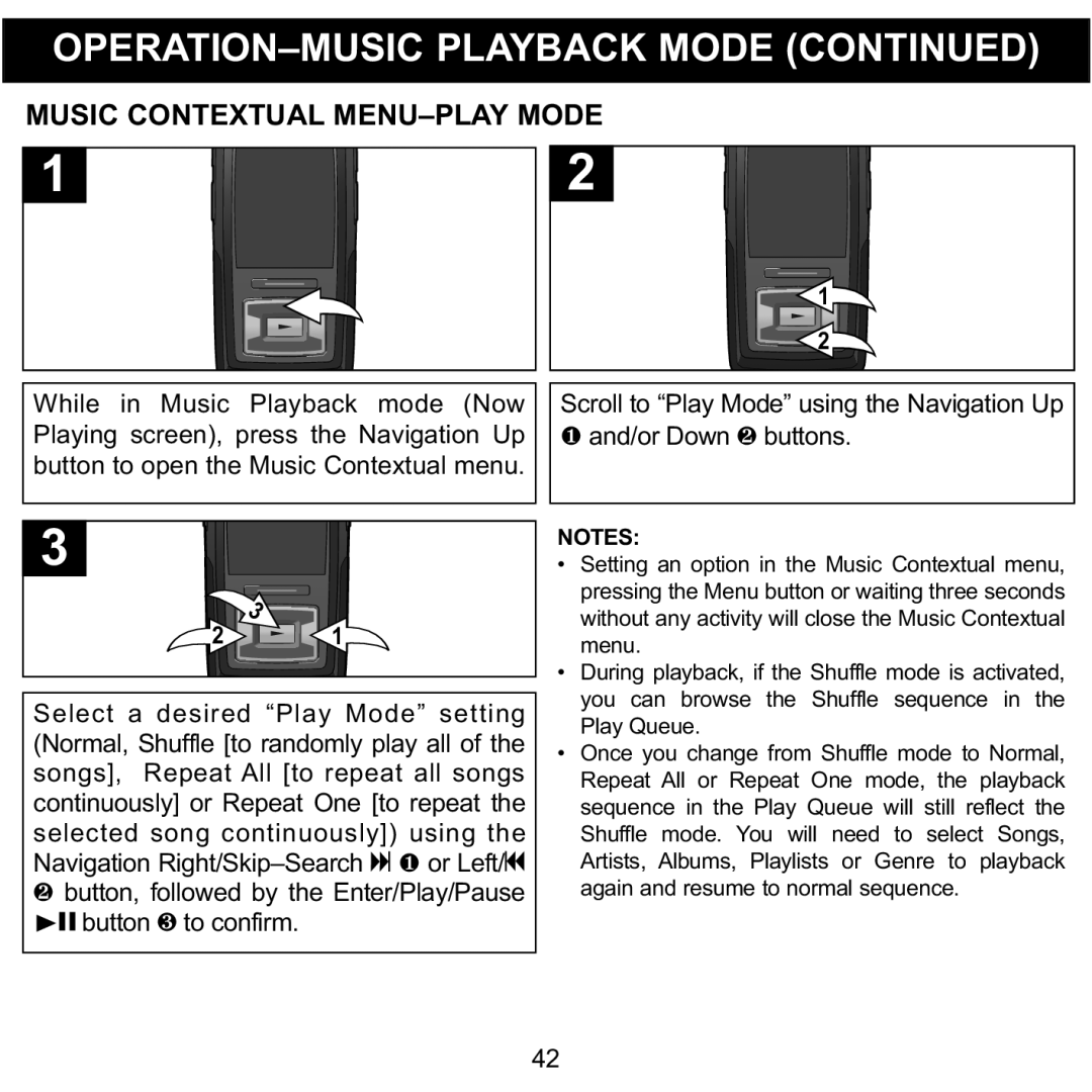 Memorex MMP8620 specifications Music Contextual MENU-PLAY Mode, Setting an option in the Music Contextual menu 