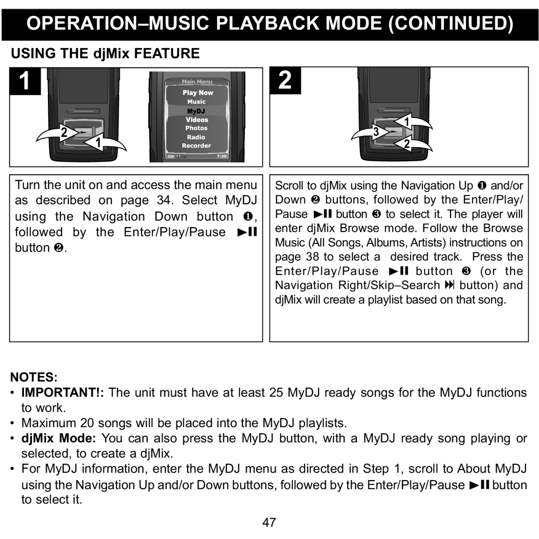 Memorex MMP8620 specifications Using the djMix Feature 