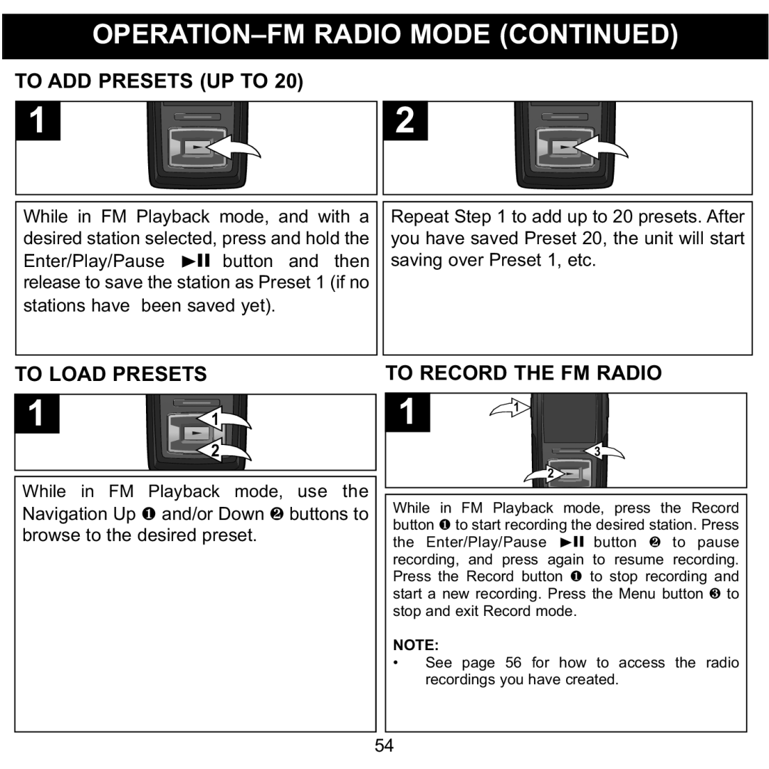 Memorex MMP8620 specifications To ADD Presets UP to, To Load Presets To Record the FM Radio 