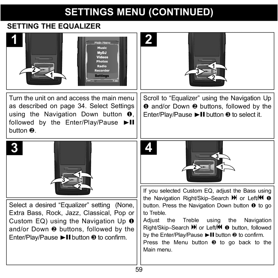 Memorex MMP8620 specifications Setting the Equalizer 