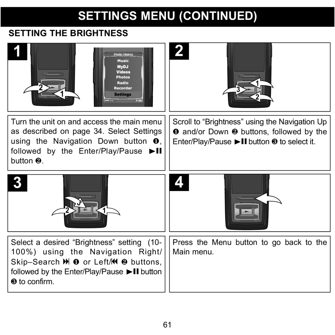 Memorex MMP8620 specifications Setting the Brightness 