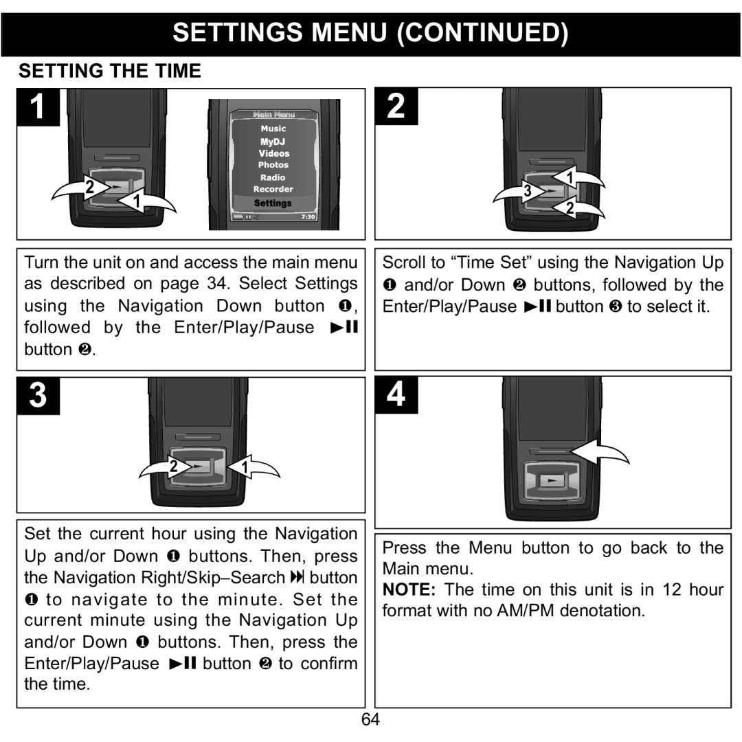 Memorex MMP8620 specifications Setting the Time 