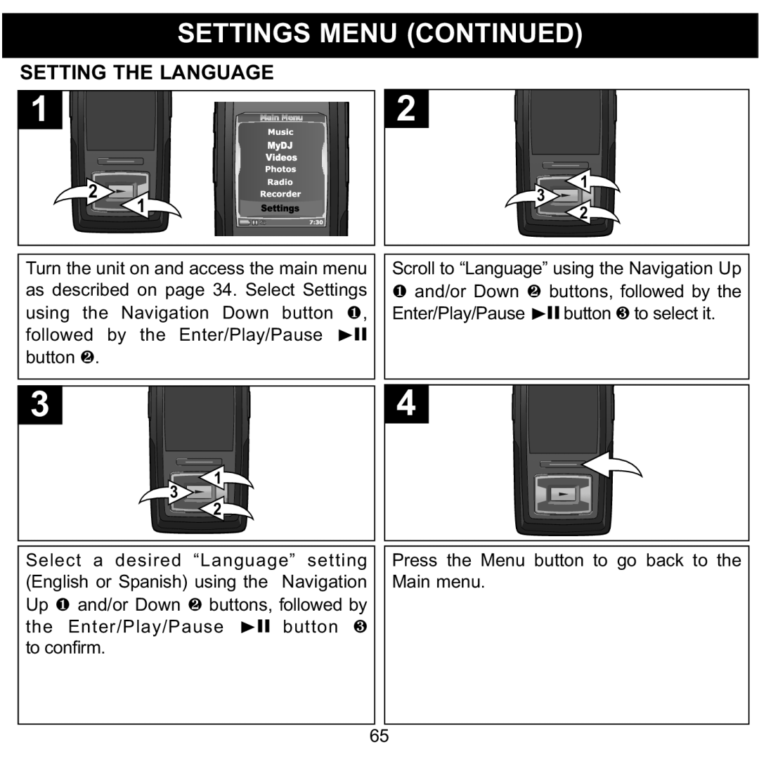 Memorex MMP8620 specifications Setting the Language 