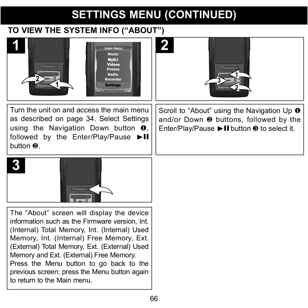 Memorex MMP8620 specifications TO1VIEW the System Info ABOUT2 