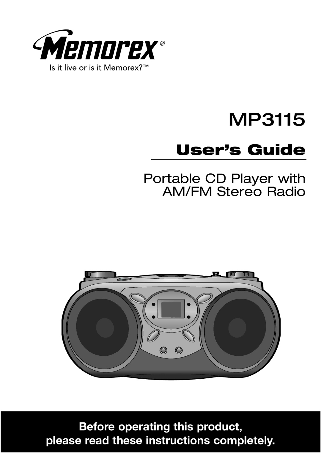 Memorex MP3115 manual 