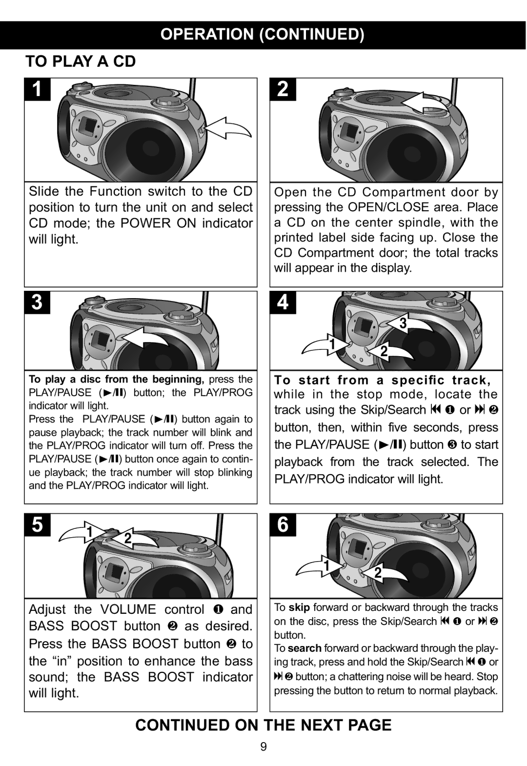 Memorex MP3115 manual To Play a CD, Operation 